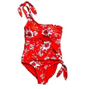 Nip tuck Rhonda, one shoulder floral, orange One Piece swimsuit, size 6